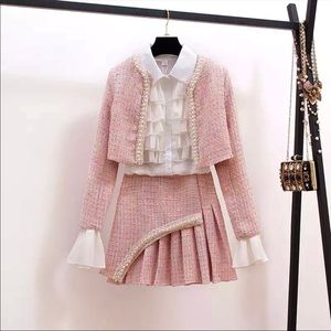 Pink tweed skirt set